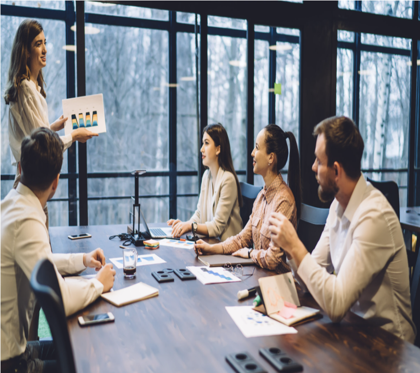 Team of professionals collaborating on ERP implementation