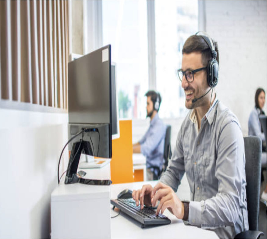 IT support professional providing customer service via headset